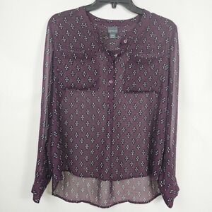 Covington Petite Blouse Women MP Purple Geometric Sheer Layer Office DK Academia